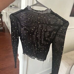 2000s black and gold star mesh long sleeve top - super cute!  Never worn